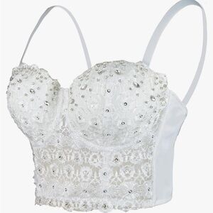 Rhinestone Bustier Crop Top Sexy Mesh Corset Top Bra